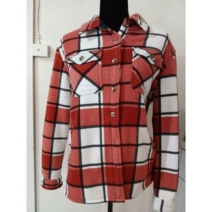 SAGE COLLECTIVE  Red White Black Plaid Sherpa Lined Fleece Shirt Jacket Women's